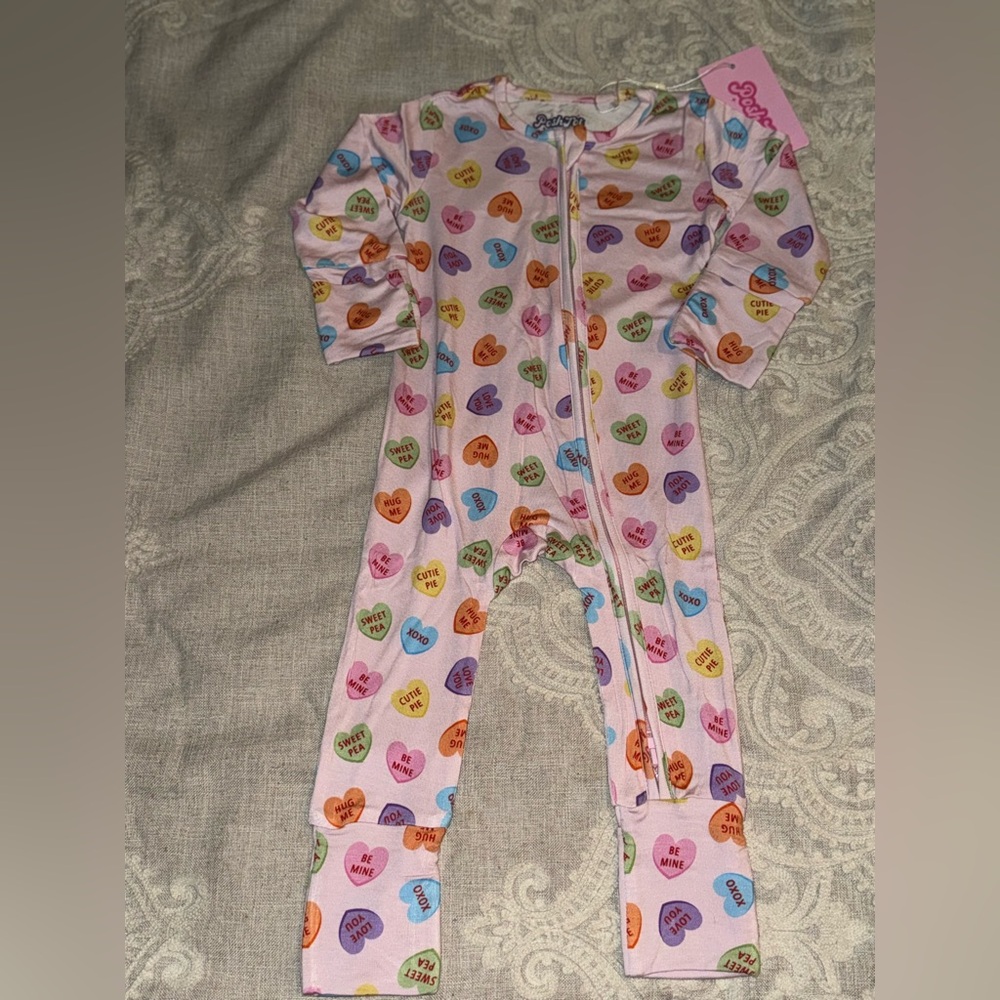NWT Poshtot Infant Girls Candy Heart Bamboo Pajamas size 9-12mo